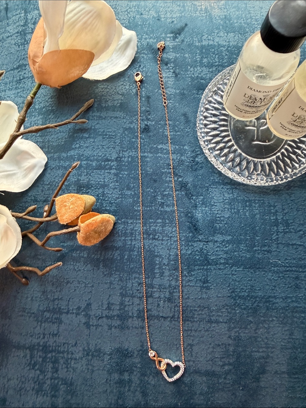 Swarovski Rose Gold and Clear Crystal Heart Necklace